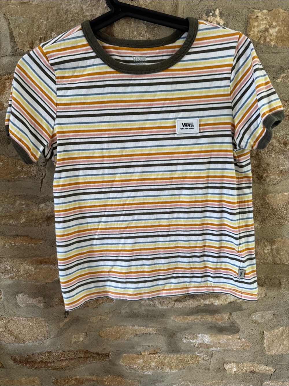 Vans Striped Short Sleeve Tee - White with Yellow & Olive